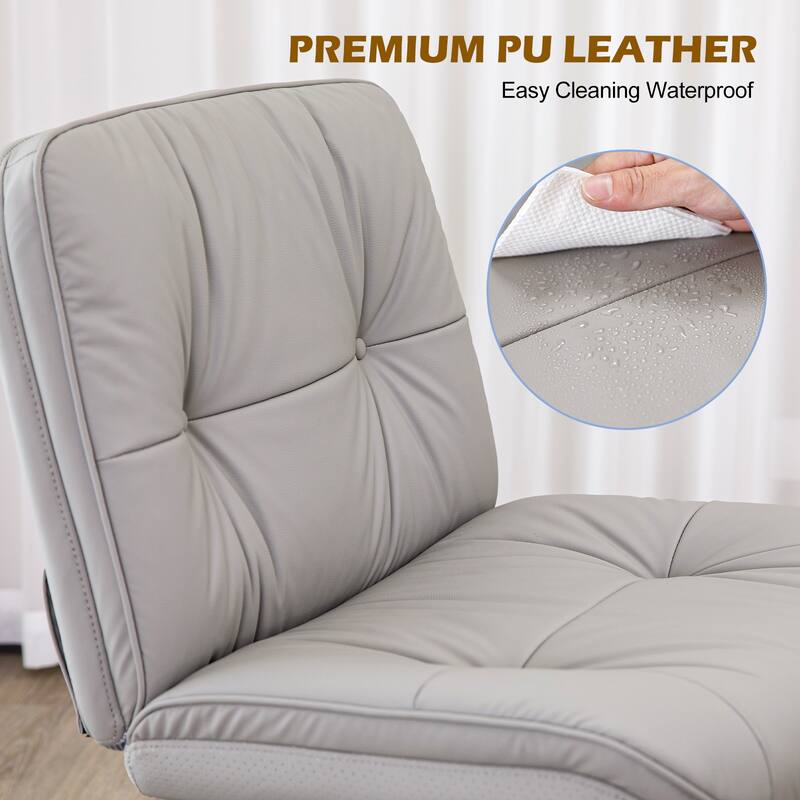 Armless Office Desk PU Leather Wide Seat with Wheels