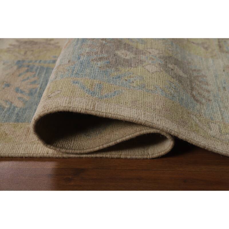 Beige Vegetable Dye Oushak Turkish Area Rug Hand-Knotted Wool Carpet - 7'10"x 9'10"