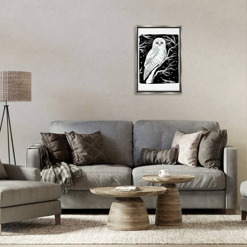 Stupell Forest Owl & Calm Snowfall Framed Floater Canvas Wall Art Design By Hannah Moren