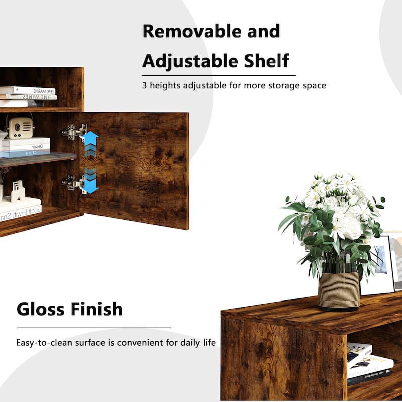 BOSSIN 80" Floating TV Stand with 36" Electric Fireplace, High Gloss Finish Wall Mounted Fireplace TV Stand with Storage