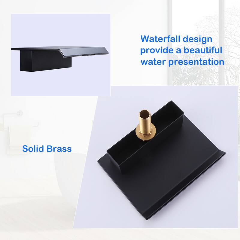 Deck Mounted 3-Handle 5-hole Roman Watefall Tub Faucet Black with Handshower
