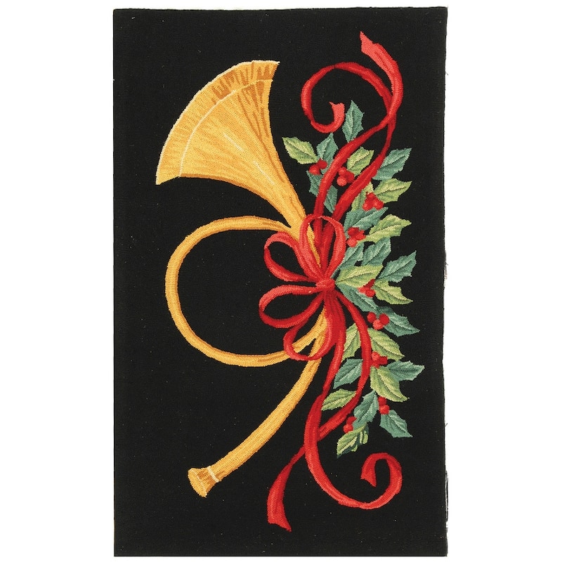 SAFAVIEH Holiday Hand-hooked Vintage Poster Mireia Wool Rug - 3' x 5' - Black/Multi