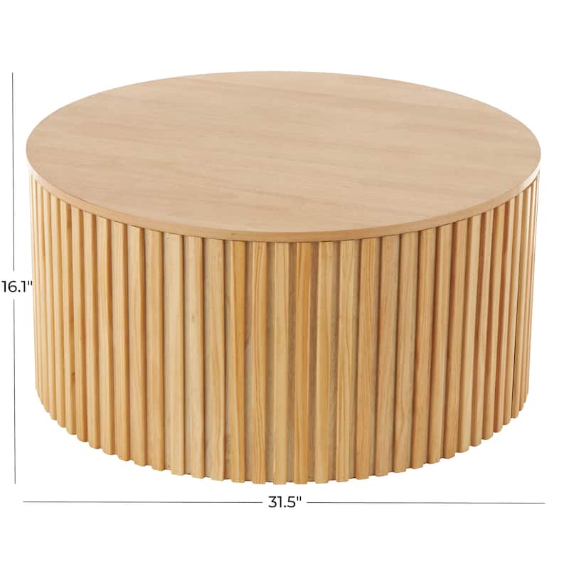 Wood Handmade Ribbed Coffee Table with Slatted Base - Brown or Black - Roche River Decor