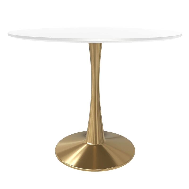 Bristol 31-inch Round Dining Table, Gold Pedestal Base Kitchen Table, Easy-Clean Scratch Resistant Surface, Floor Protectors
