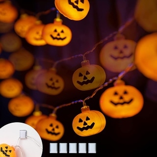 Halloween Lights String 40 LED 17FT USB Powered Pumpkin Lights - Yellow ...