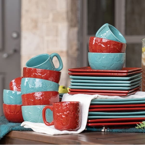 slide 2 of 9, HiEnd Accents Savannah Ceramic Floral Damask Dinnerware Set, 16PC