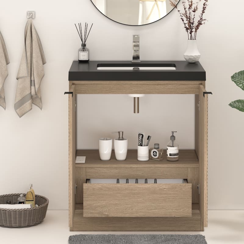 Milano 30" Freestanding Bathroom Vanity with Black Acrylic Sink