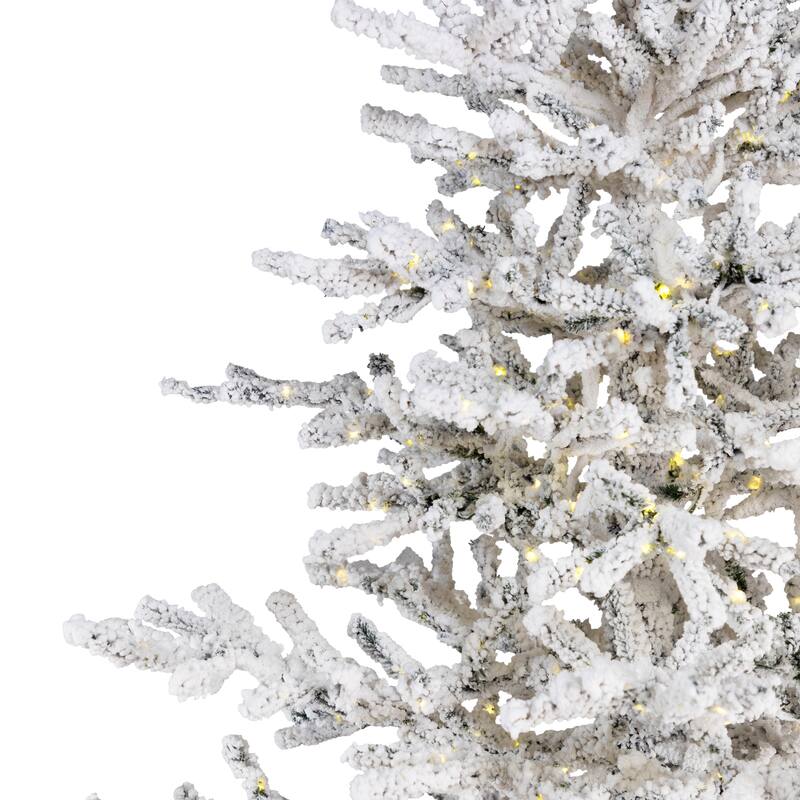Pre-Lit Medium IPT Artificial Flocked Garden Christmas Tree - 6.5' - Warm White LED Lights - 6.5 Foot