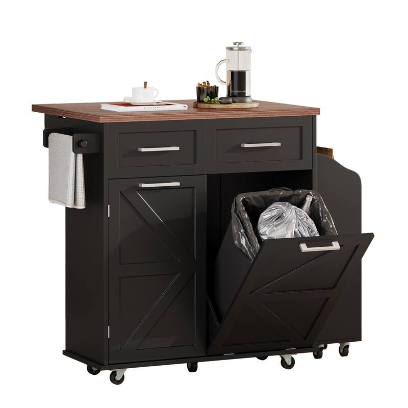 Anmytek Rolling Kitchen Cart with Drop Leaf Foldable Countertop Barn Door Storage Cabinet for Small Spaces