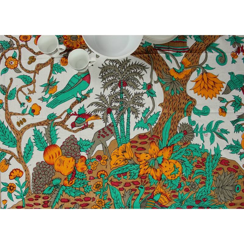 Vibrant Cotton Floral Tree Of Life Tablecloth Collection