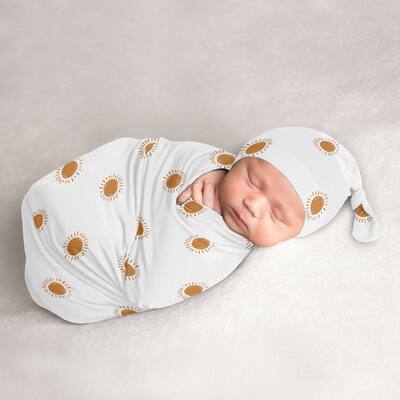 White and Orange Boho Sun Baby Cocoon and Beanie Hat Sleep Sack 2pc Set Pumpkin Bohemian Desert Sunshine Nature Gender Neutral