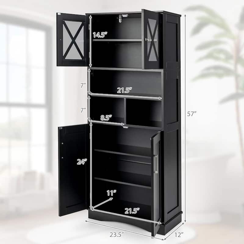 57" Tall Bathroom Cabinet Floor Storage Cabinet w/ Acrylic Doors