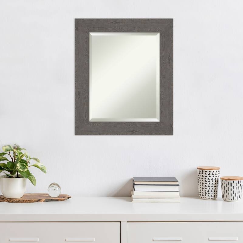 Beveled Wall Mirror - Rustic Plank Espresso Frame