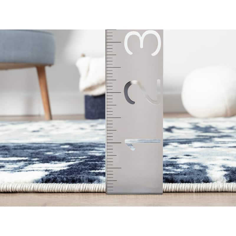 Abani Arto Contemporary Blue Distressed Indoor Indoor Area Rug