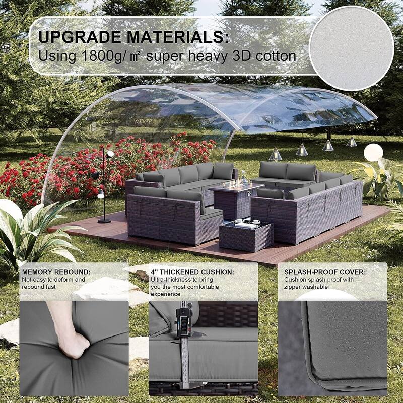 Kullavik 15 Pieces Outdoor Patio Furniture Set with Fire Pit Table