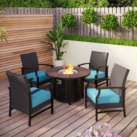 5-Piece Patio Conversation Set Rattan Sofa Group Chairs Seating Group with Cushions
