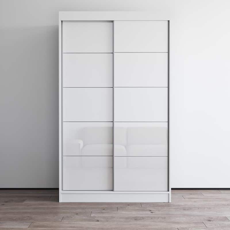 Aria 2 Door Modern High Gloss Wardrobe Armoire - White-47"