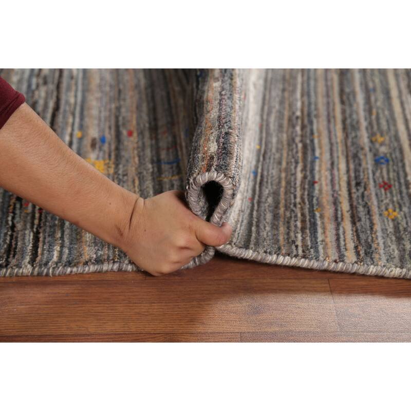 Striped Gabbeh Indian Area Rug Handmade Wool Carpet - 5'1"x 7'11"