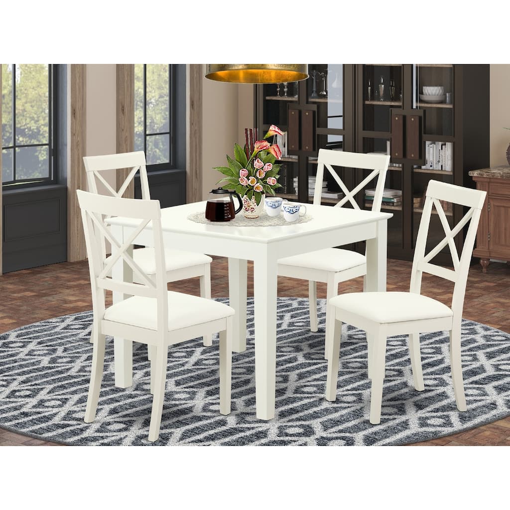 East West Furniture 5 Piece Dinette Set- a Square Dining Table and 4 Faux Leather Dining Room Chairs, 36x36 Inch, Linen White