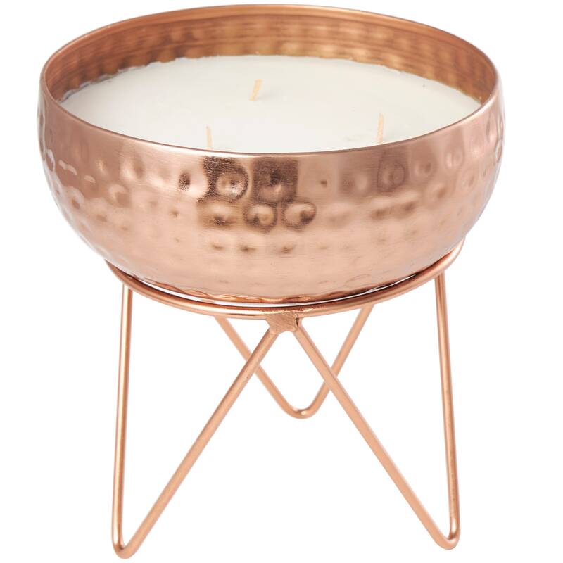 Copper Metal Vanilla Marshmallow Scented Tall Hammered Wick Candle with White Wax