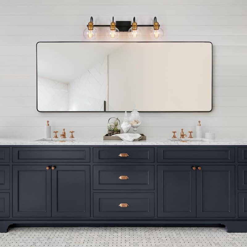 Olia Modern Black Gold 3/4/5-Light Bathroom Vanity Lights Globe Glass Wall Sconces