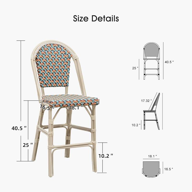 PURPLE LEAF White Print Finish Patio Bar Chairs with Back Rattan Bar Chairs French Bistro Set for Kitchen Outdoor Counter Stool