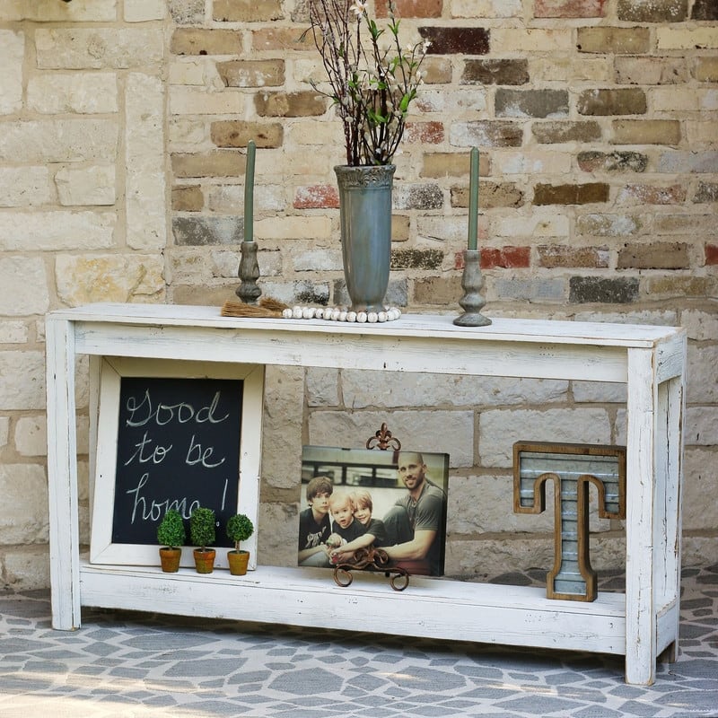 Rustic Farmhouse Handmade Reclaimed Wood Sofa Console Table - Antique White