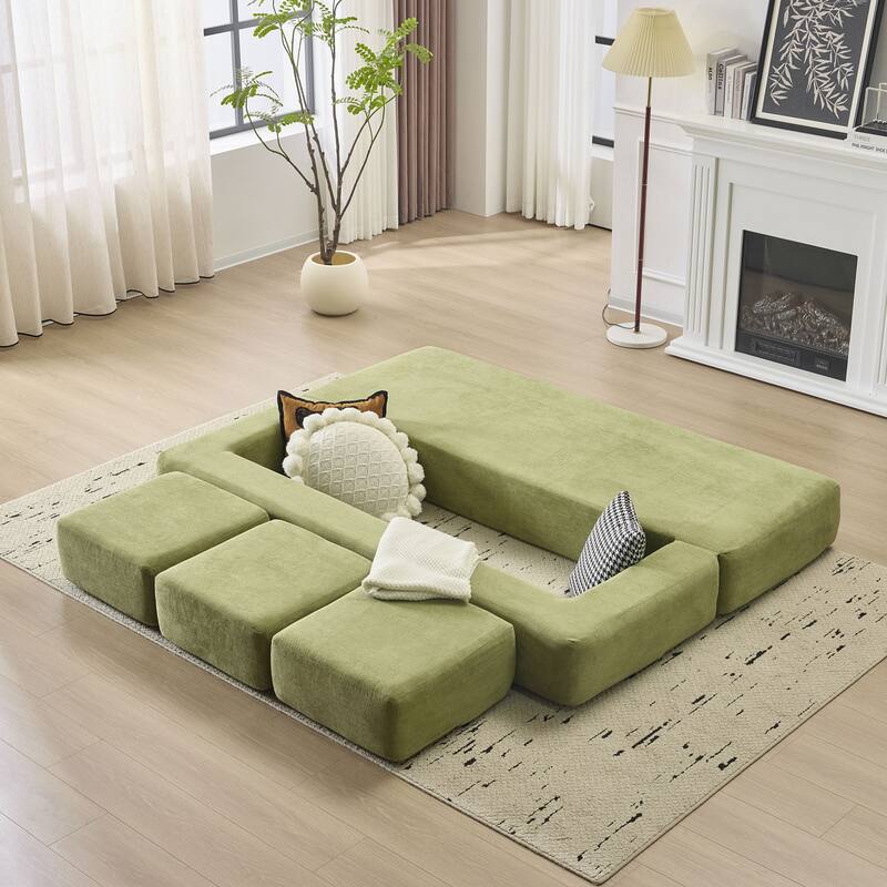 79.14" Chenille 3-Seater Sofa, Foldable Play Mat and Removable Cover