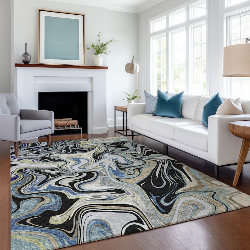 Machine Washable Indoor/ Outdoor Contemproary Fusion Chantille Rug