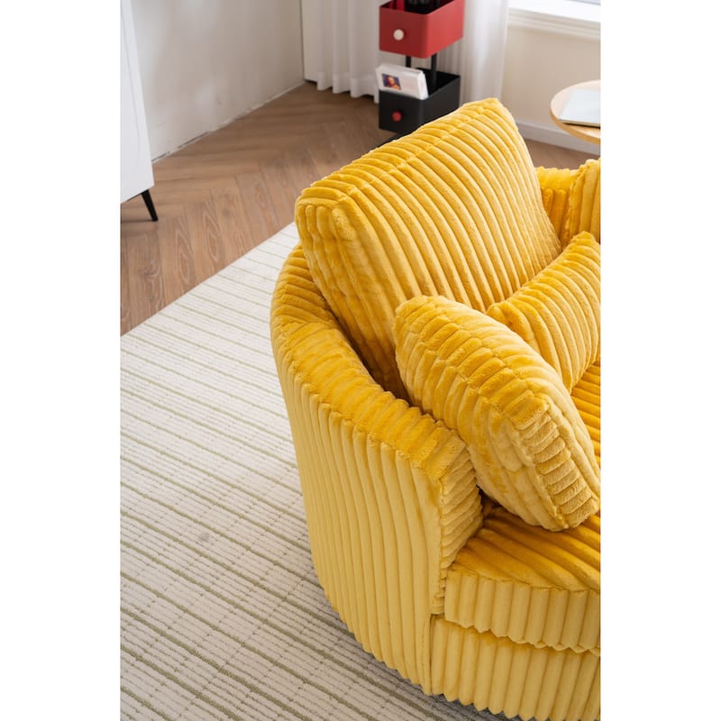 Oversized 360 Degreed Swivel Accent Chair Modern Soft Plush Corduroy Round Barrel Chair For Living Room Bedroom With Pillows