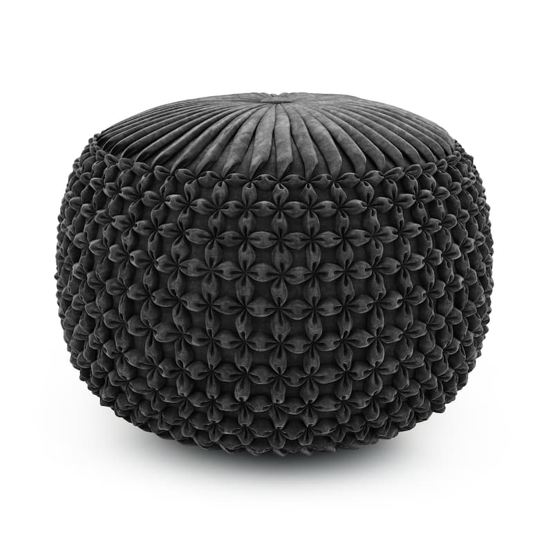WYNDENHALL Vanessa Round Pouf in Velvet Fabric