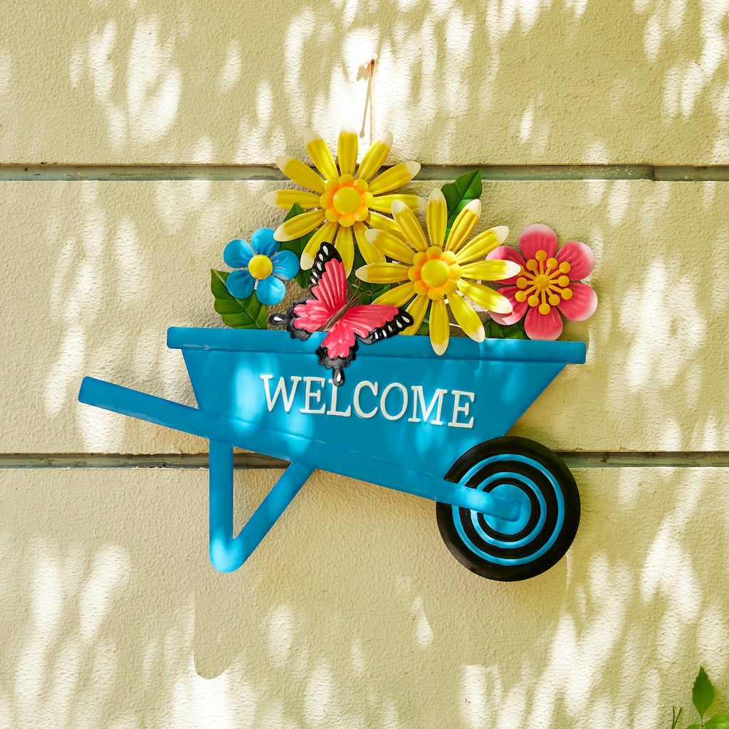 Glitzhome 30"H Metal Spring Garden Cart Yard Stake Wall Decor