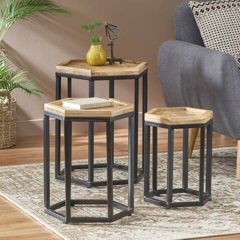 Morella Modern Industrial Handcrafted Mango Wood Nested Side Tables (Set of 3) by Christopher Knight Home