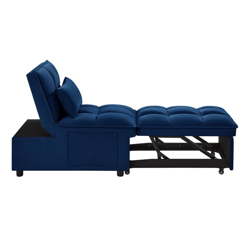 68.5" Velvet Folding Sofa Bed with Adjustable Back and Pillow