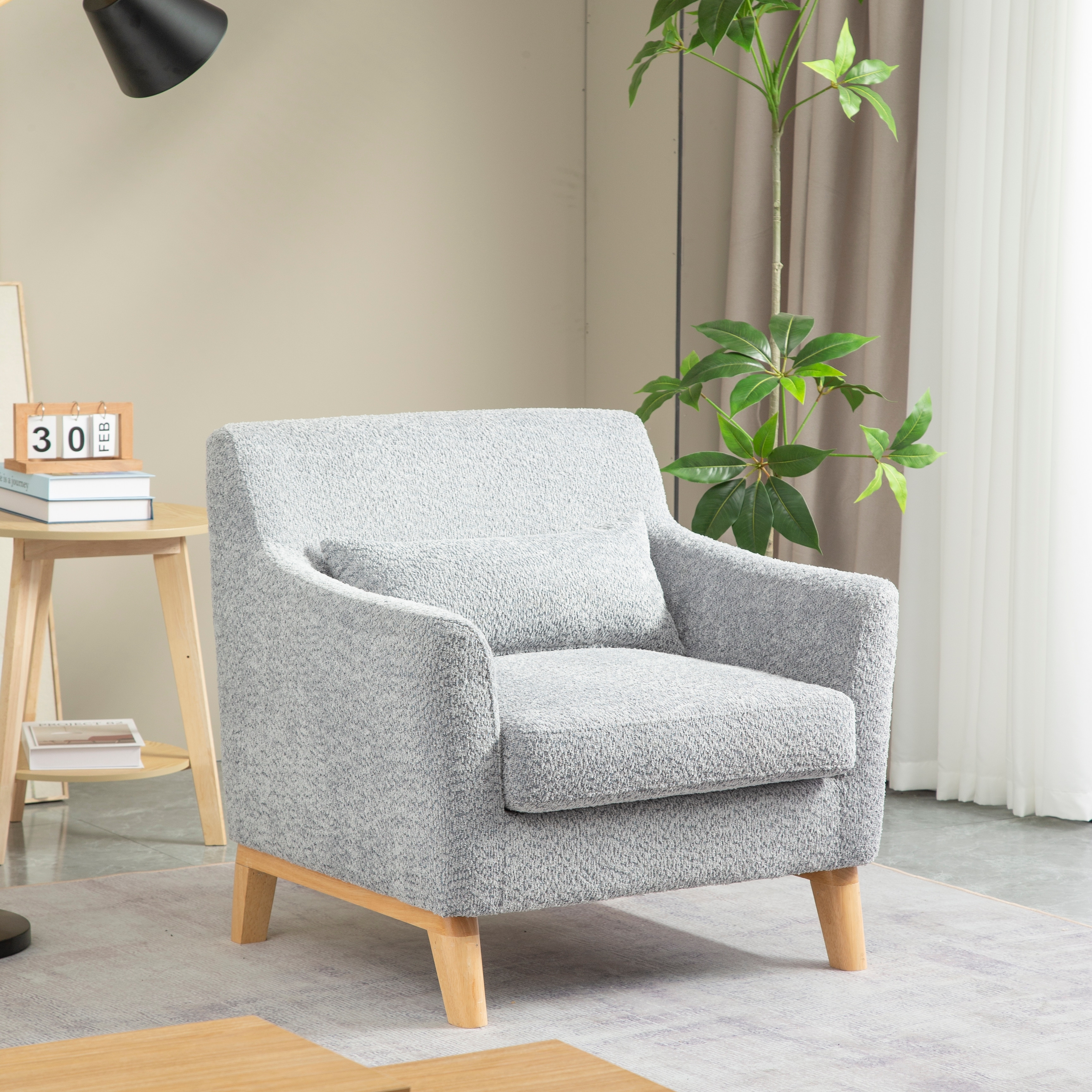 Light Gray Terry Fabric Lounge Chairs Accent Chairs w Pillows