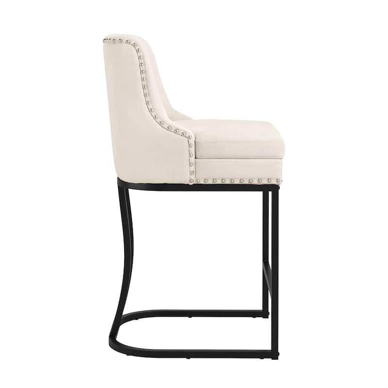 26" Modern Metal Barstools Set of 2 Upholstered Counter Height Bar stools with Back and 6" Thick Cushion for Kitchen Island