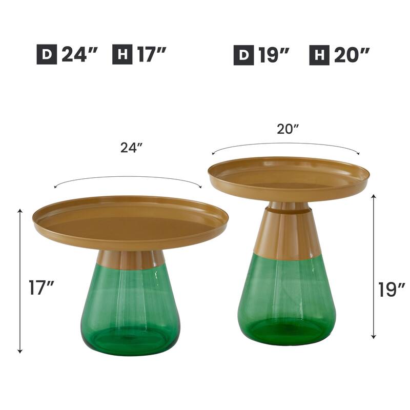 Gold Titanium Coffee Table Set of Two with Glass Base Modern Accent - 24x17 19x20