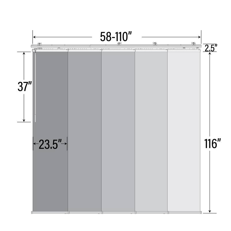 InStyleDesign Floret 5-Panel Single Rail Panel Track / Room Divider / Blinds 58"-110"W, Panel width 23.5"