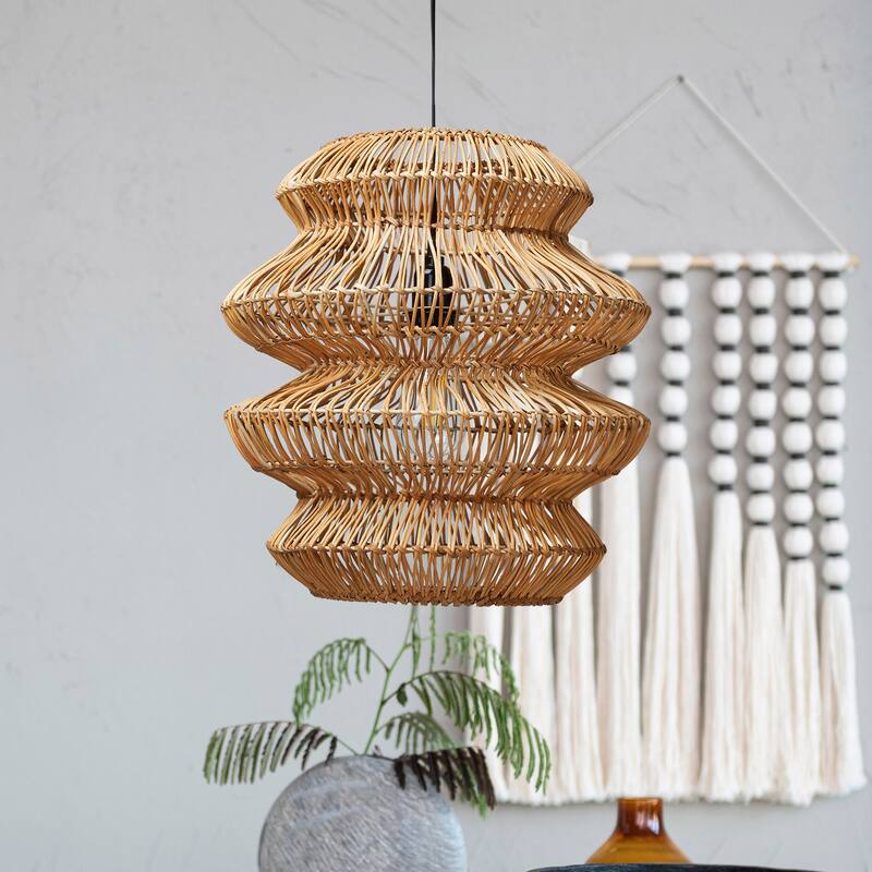 Woven Rattan Sculptural Pendant Light - 15.8"L x 15.8"W x 15.8"H