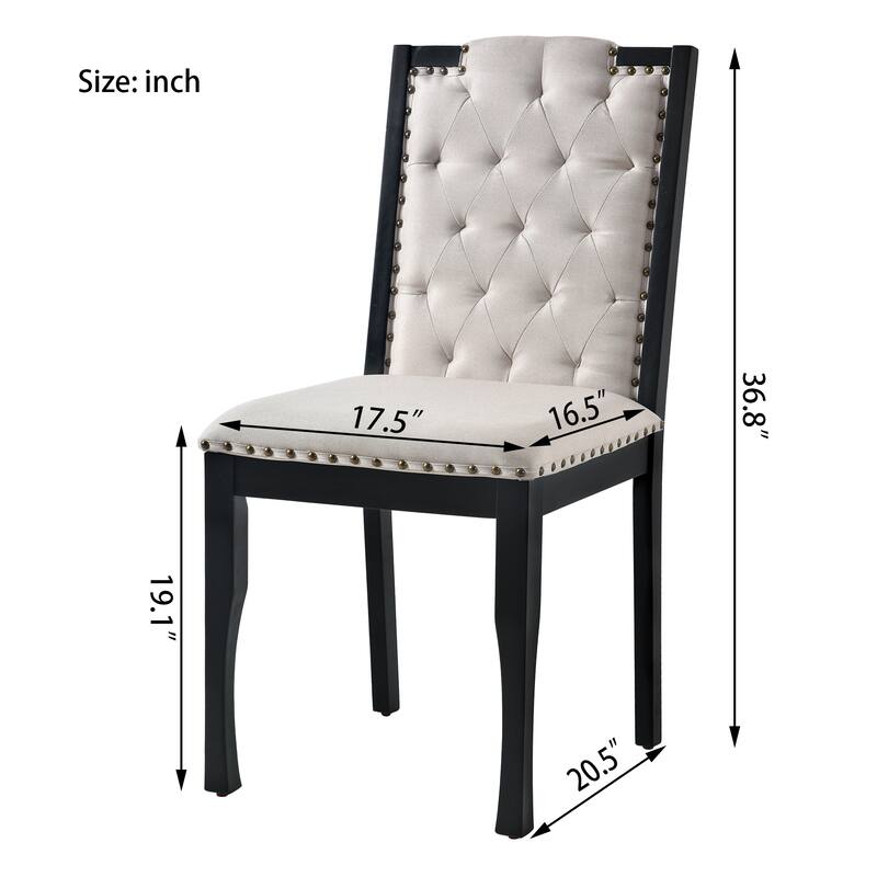 High Back Dining Chairs Set of 4, Upholstered Tufted Kitchen Chairs with Solid Wood Legs and Nailhead Trims