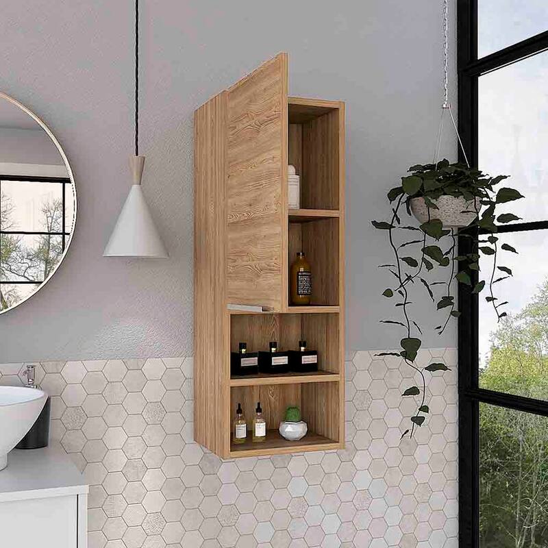 Medicine Cabinet with Single Door, Two Interior Shelves, and Two External Shelves