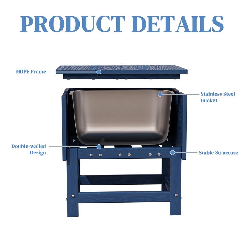 Outdoor Patio Weather Resistant HDPE Coffee & Side Table, Build-in Stainless Steel Cooler Bucket