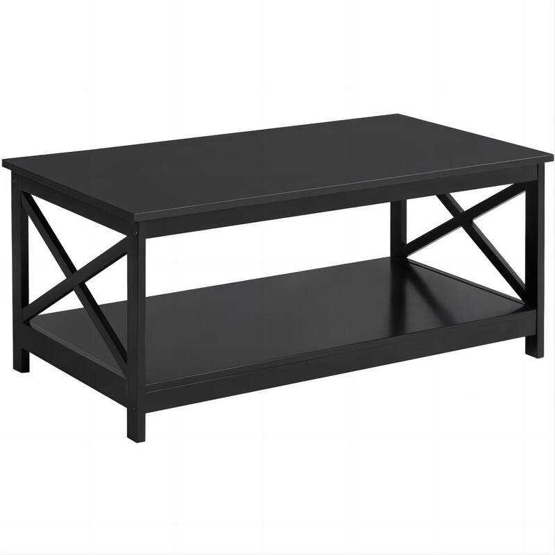 Wood 2-Tier Coffee Table End Table with Storage Shelf - Black - Wood