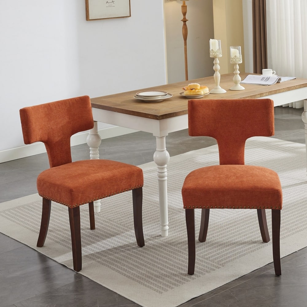 Farmhouse Fabric Upholstered Accent Chair Curved Backrest with Copper Nails around