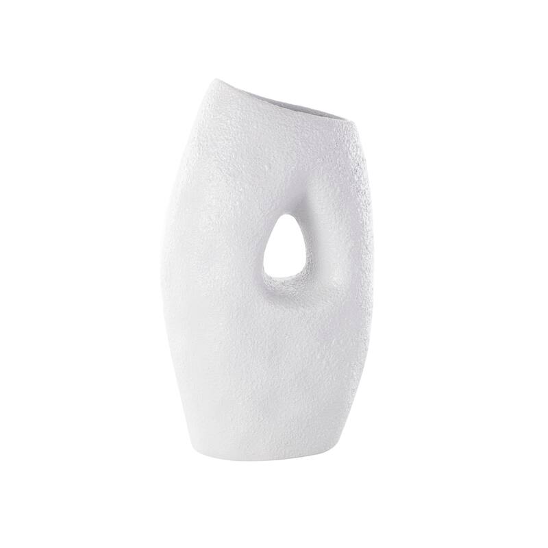 White Ceramic Textured Abstract Decorative Vase with Cutout Center