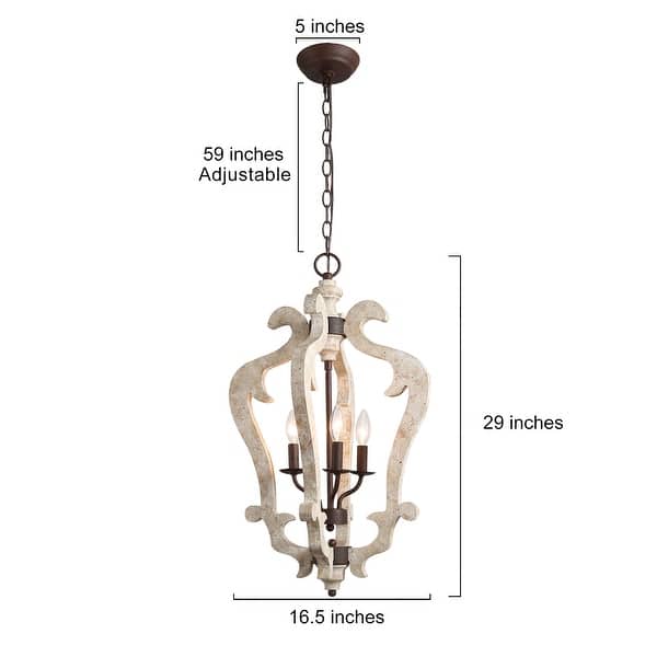 The Gray Barn 3-Light Wood Lantern Chandelier Foyer Pendant Light - W 16.5"x H 29"