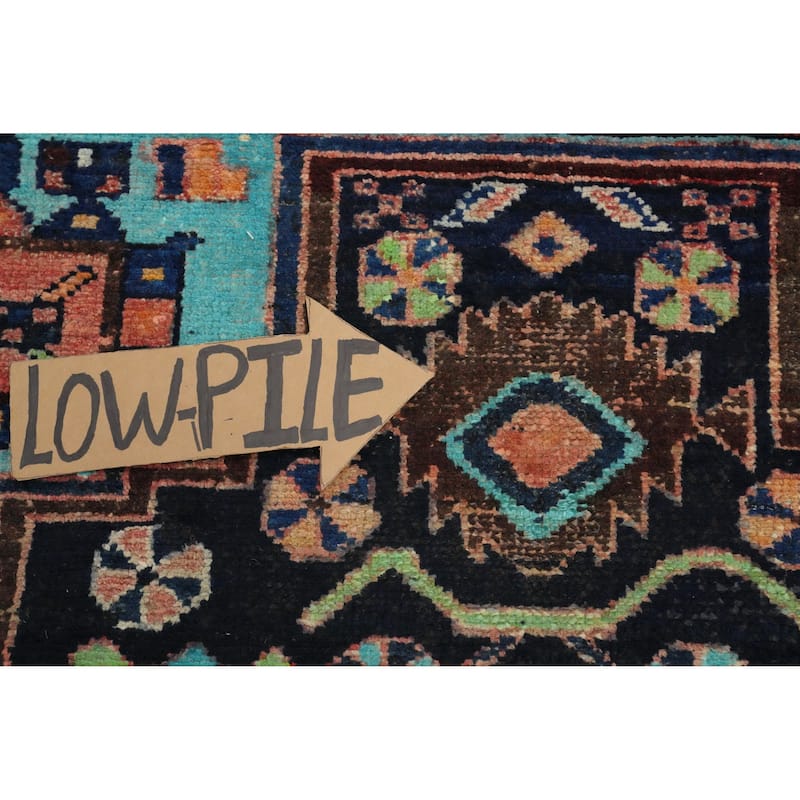 Hand Knotted Oriental 100% Wool Carpet Traditional Tribal Black Hamedan Runner Rug - 8' 6'' X 3' 4''