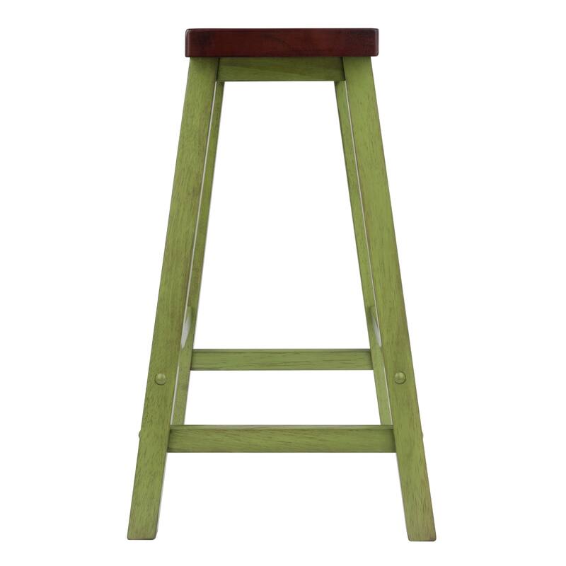 Satori Saddle Seat 24" Counter Stool, Rustic Green and Walnut - N/A