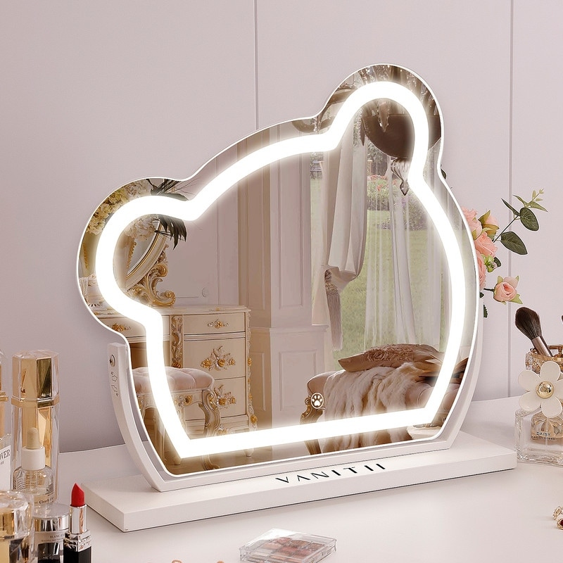 VANITII Bear LED Vanity Makeup Mirror Cute with Light Strip Touch Sensor Color Adjustable White Metal N A
