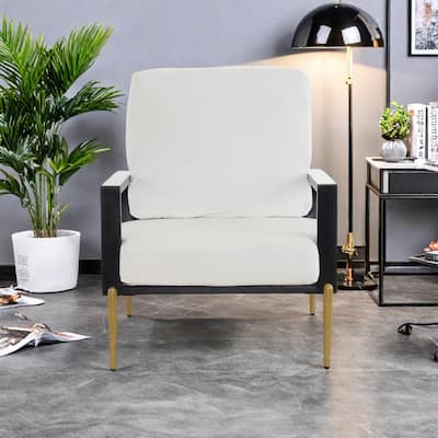 Velvet Upholstered Accent Armchair with Gold Metal Legs, Rubberwood Frame, and Adjustable Pillow Back
